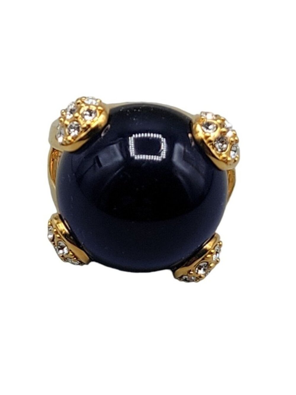 Cobalt Blue Bubble Art Glass Ring 18kgp 7.5 Signed RM Rhinestones Gold Tone - Picture 11 of 16